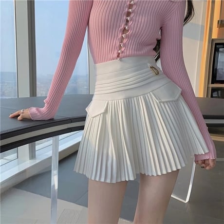 ゴールドモチーフ プリーツミニスカート 2色展開