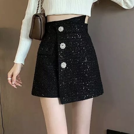 フラワーモチーフ ラメフェイクパンツ 2色展開