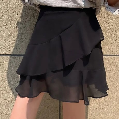 ブラックフリル フェイクシフォンスカート