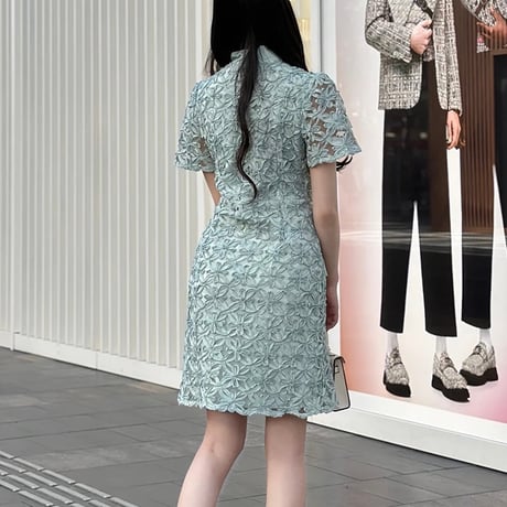フラワープリーツ リボンワンピース