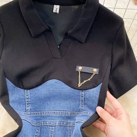 デニムビスチェ ポロワンピース 2色展開