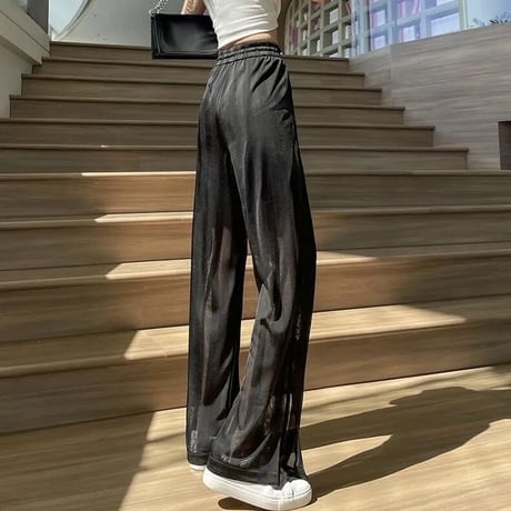 メッシュストライプ スリットパンツ 2色展開