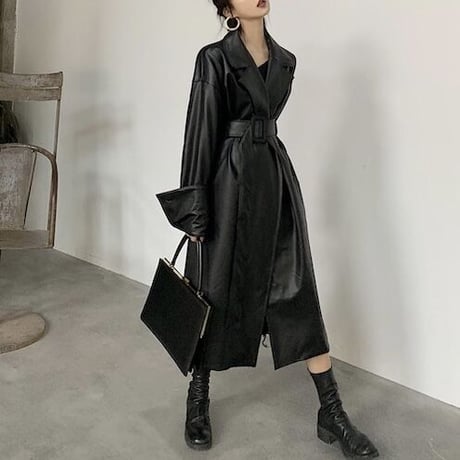 ロングスリーブ レザートレンチコート