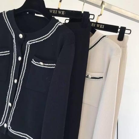 ステッチデザイン ニットセットアップ 2色展開