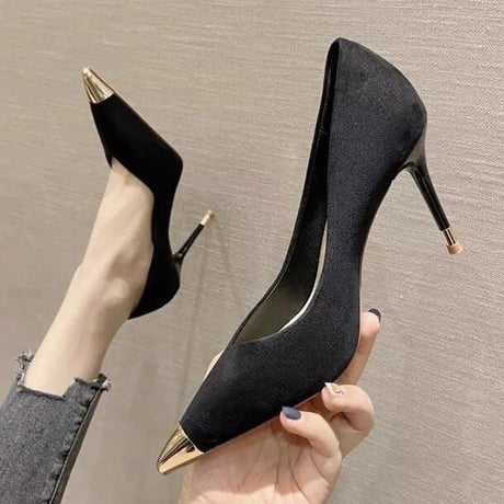 メタルトゥ ハイヒールパンプス 2色展開