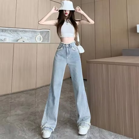 フリンジハイウエストデニムパンツ 4色展開