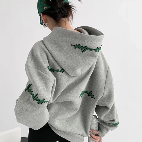 【Beigh Lサイズ即納】レターワッフルステッチ オーバーフーディ 2色展開