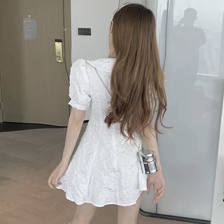 パールネック ジャガードミニワンピース 2色展開