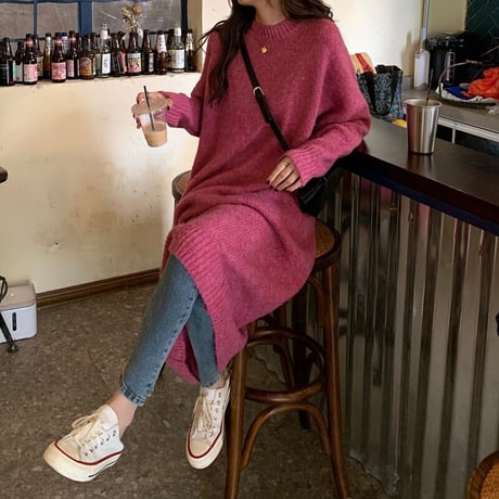 マキシニット カラーワンピース 2色展開