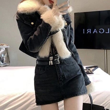フェイクファー デニムジャケット