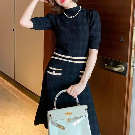 千鳥格子  ハーフスリーブワンピース