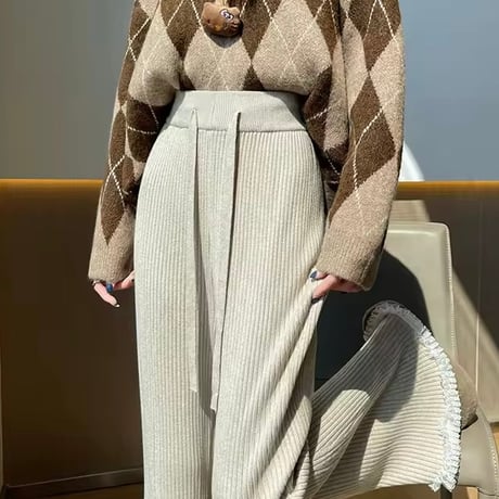 ヘムレースリブニットパンツ 3色展開