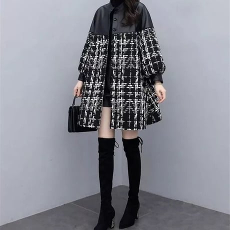 レザー切り替え ツイードコート