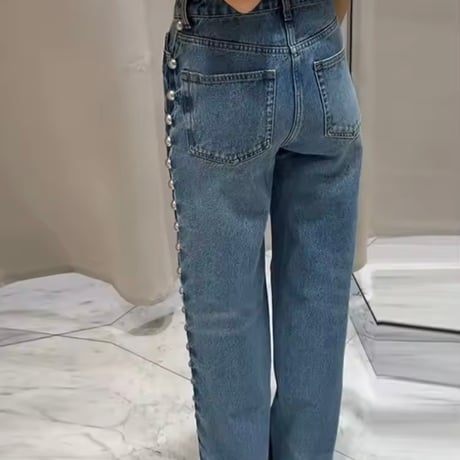サイドリベットハイウエストデニムパンツ 2色展開