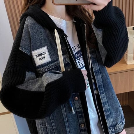 バックステッチ デニムニットカーディガン 2色展開