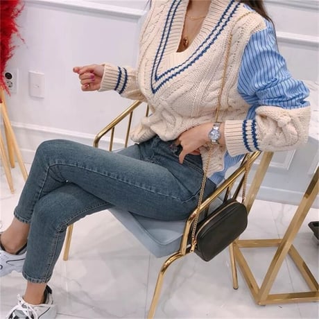 ストライプ ケーブルニット 2色展開