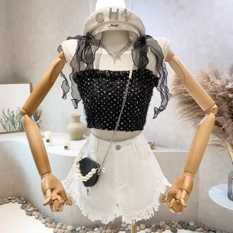 ドットレース シフォンリボントップス 2色展開