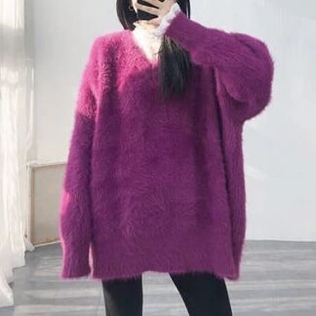 ルーズVネック モヘアニット 9色展開