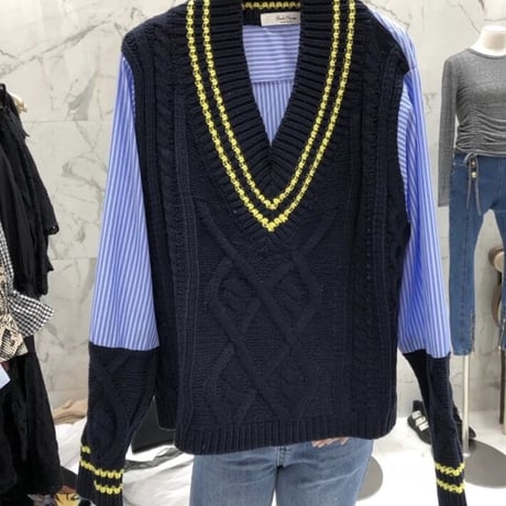 ストライプ ケーブルニット 2色展開