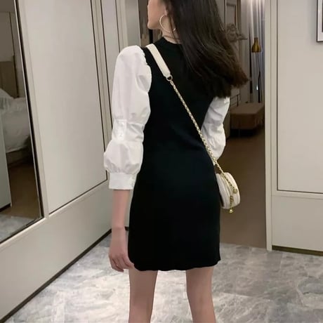 ハーフブラウススリーブ ミニワンピース