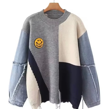 スマイリーパッチワークニット 2色展開