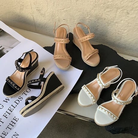 チェーンポイント ウェッジサンダル 3色展開