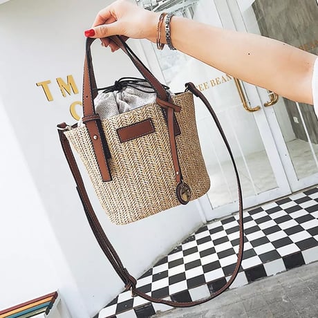 2way レザーストラップ ストローバッグ 2色展開