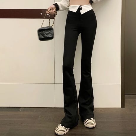 ハイウエストフラップ フレアパンツ