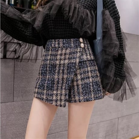 ウールチェック フェイクスカートパンツ 2色展開