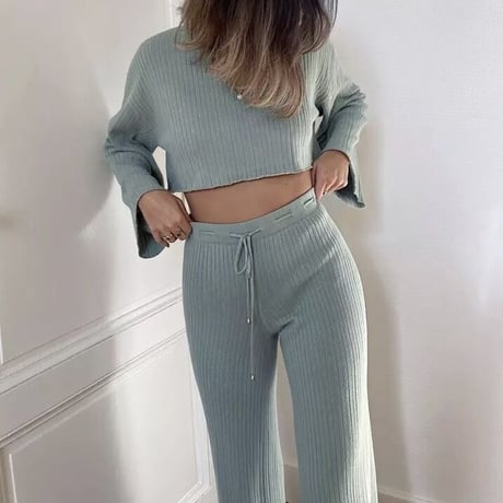 ショートリブトップス パンツセットアップ 3色展開