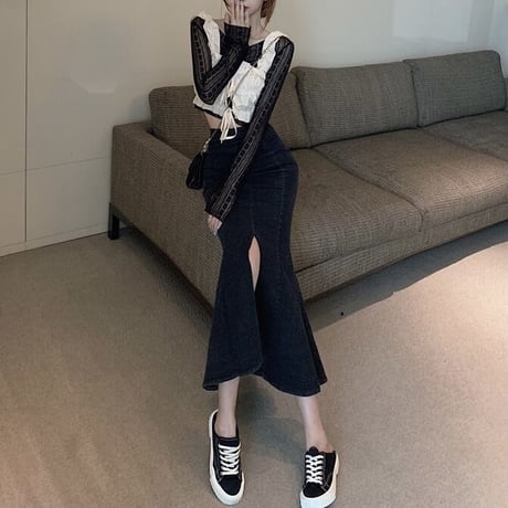 マーメイドスリット デニムスカート