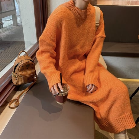 マキシニット カラーワンピース 2色展開