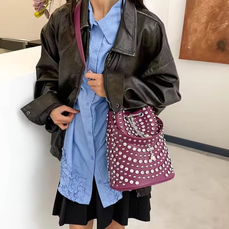 スタッズバケットバッグ 4色展開