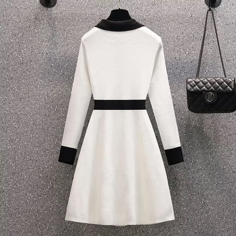 パールビジューリボン バイカラーワンピース 2色展開