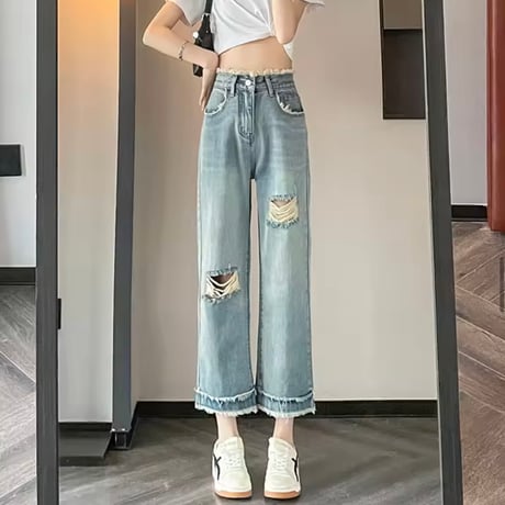 フリンジダメージ デニムパンツ 2色展開