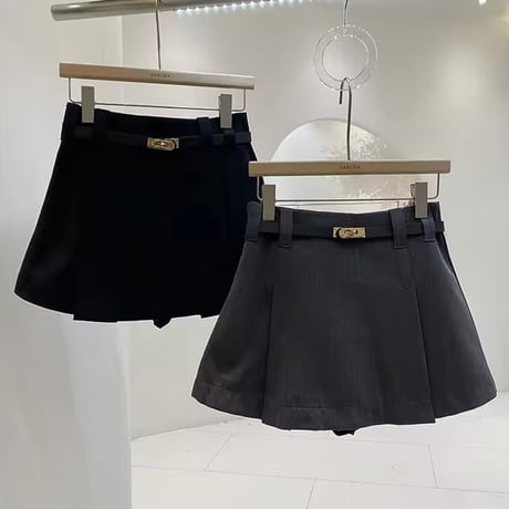 ゴールドバックルベルトプリーツスカート 2色展開