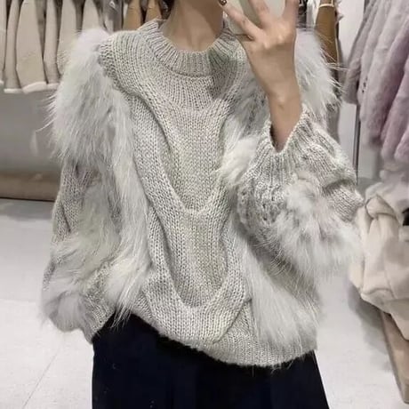 ファースリーブ ケーブルニット 5色展開