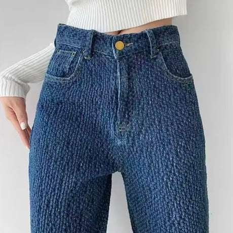 ワッフルハイウエストデニムパンツ 2色展開
