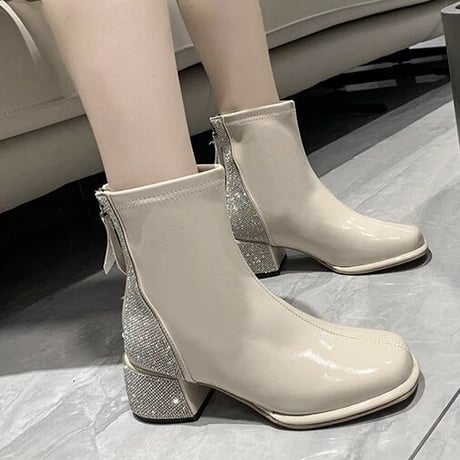 バックラインストーン ショートブーツ 2色展開