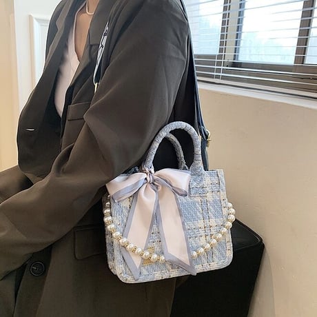 パールストラップ ツイードスカーフバッグ 2色展開