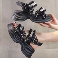ビジューリボンギャザーバンドサンダル 3色展開