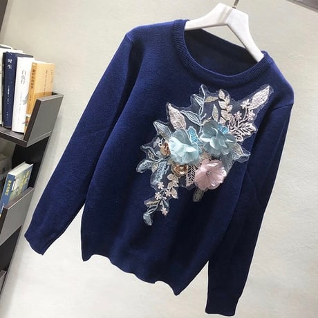 クラシックフラワーワッペンニット 4色展開