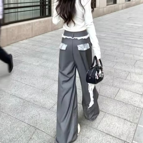 レーストリムストレートパンツ 2色展開