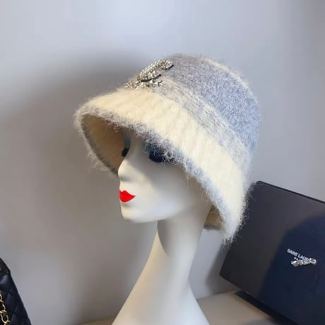 ビジューモチーフウールバケットハット 4色展開