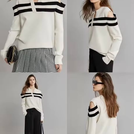 ラインショルダーカットニット 2色展開