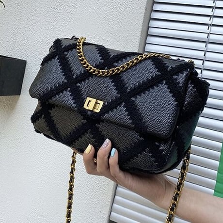 チェックデザイン PUレザーバッグ 4色展開