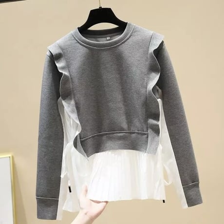 シフォンドッキング フリルスウェットトップス