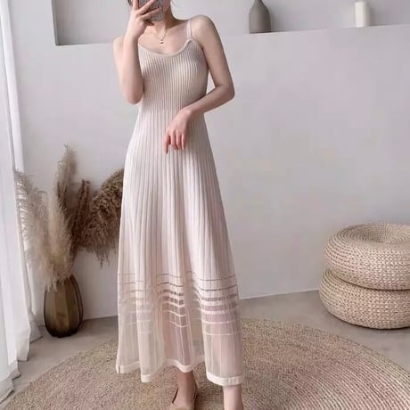 シースルーストライプ サマーニットワンピース 2色展開
