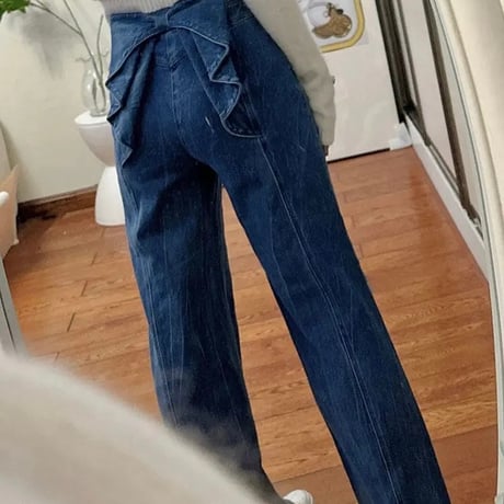 バックリボン タックデニムパンツ
