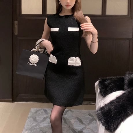 レースポケット ツイードノースリーブワンピース